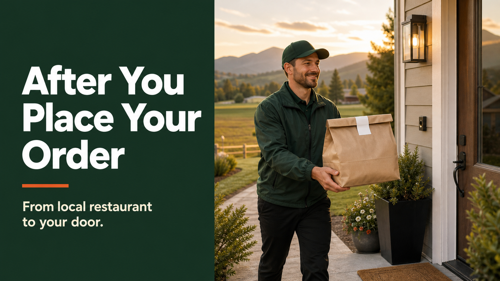 Skagit Dash driver delivering a sealed local restaurant order to a customer