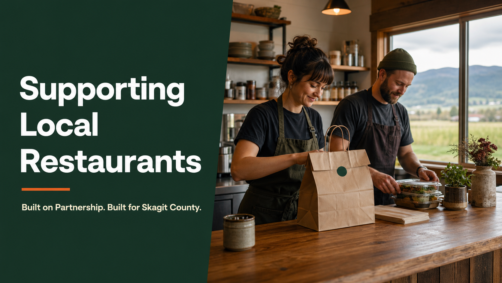 Local Skagit County restaurant team preparing a takeout order